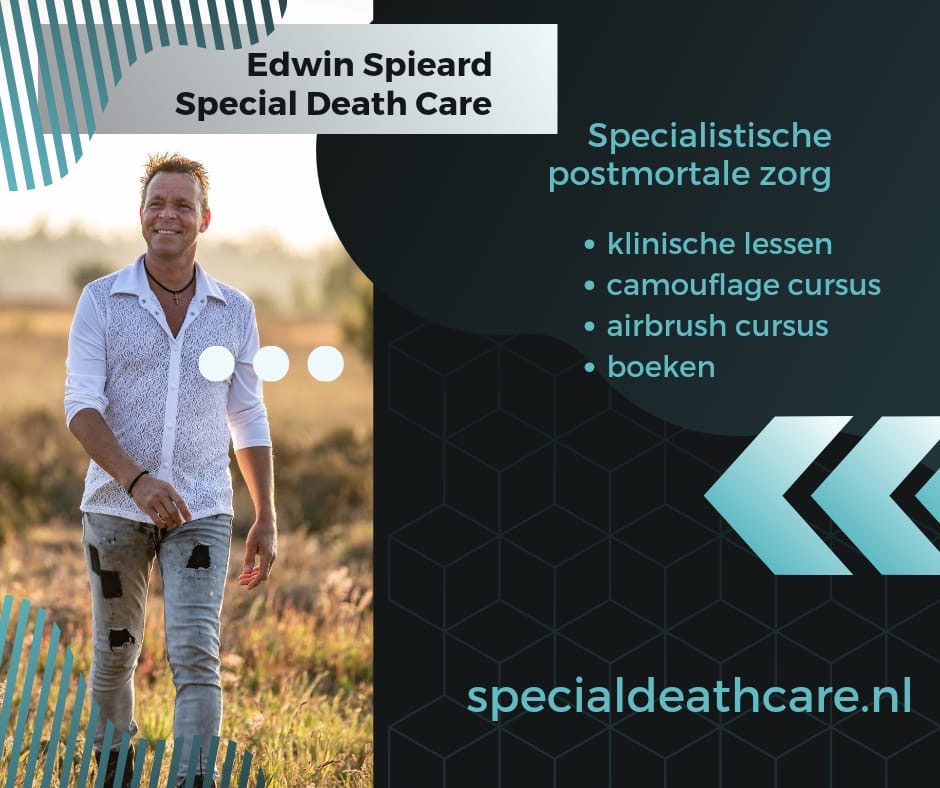 Edwin Spieard - Special Death Care, Airbrush Special Death Care, Wagens Special Death Care, voomalig ambu, voormalig ambulance, special death care, klinische lessen, postmortale zorg, thanatopraxie, buikpunctie, airbrush, vervoer, pacemaker, reconstructie, reconstructies, camouflage, camouflage cursus, airbrush cursus, presentaties, presentatie altijd werken in emotie, boeken, boek alrijd werken in emotie, boek als de dood begint te ruiken, boek zonder hartslag, aardbeving turkije, humanitaire hulp, death care germany, bodyseal, beladen presentatie, embalmer, specialistische postmortale zorg, Edwin spieard, Geert Teis, presentatie geert teis, uitverkochte zaal geert teis