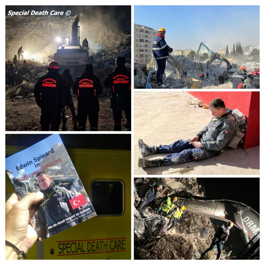 Edwin Spieard - Aardbeving Turkije, Airbrush Special Death Care, Wagens Special Death Care, voomalig ambu, voormalig ambulance, special death care, klinische lessen, postmortale zorg, thanatopraxie, buikpunctie, airbrush, vervoer, pacemaker, reconstructie, reconstructies, camouflage, camouflage cursus, airbrush cursus, presentaties, presentatie altijd werken in emotie, boeken, boek alrijd werken in emotie, boek als de dood begint te ruiken, boek zonder hartslag, aardbeving turkije, humanitaire hulp, death care germany, bodyseal, beladen presentatie, embalmer, specialistische postmortale zorg, Edwin spieard