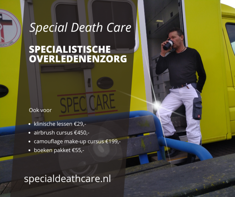 Edwin Spieard - Special Death Care, Airbrush Special Death Care, Wagens Special Death Care, voomalig ambu, voormalig ambulance, special death care, klinische lessen, postmortale zorg, thanatopraxie, buikpunctie, airbrush, vervoer, pacemaker, reconstructie, reconstructies, camouflage, camouflage cursus, airbrush cursus, presentaties, presentatie altijd werken in emotie, boeken, boek alrijd werken in emotie, boek als de dood begint te ruiken, boek zonder hartslag, aardbeving turkije, humanitaire hulp, death care germany, bodyseal, beladen presentatie, embalmer, specialistische postmortale zorg, Edwin spieard