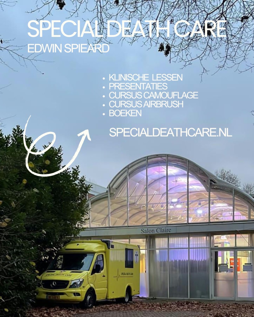 Edwin Spieard - Special Death Care, Edwin Spieard - Special Death Care, Airbrush Special Death Care, Wagens Special Death Care, voomalig ambu, voormalig ambulance, special death care, klinische lessen, postmortale zorg, thanatopraxie, buikpunctie, airbrush, vervoer, pacemaker, reconstructie, reconstructies, camouflage, camouflage cursus, airbrush cursus, presentaties, presentatie altijd werken in emotie, boeken, boek alrijd werken in emotie, boek als de dood begint te ruiken, boek zonder hartslag, aardbeving turkije, humanitaire hulp, death care germany, bodyseal, beladen presentatie, embalmer, specialistische postmortale zorg, Edwin spieard, Geert Teis, presentatie geert teis, uitverkochte zaal geert teis
