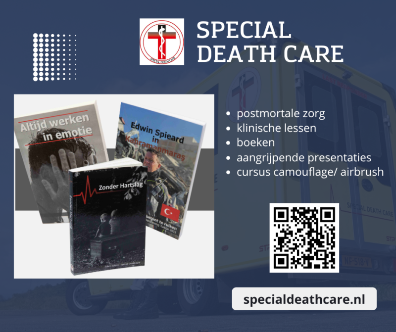 Edwin Spieard - Special Death Care, Edwin Spieard - Special Death Care, Airbrush Special Death Care, Wagens Special Death Care, voomalig ambu, voormalig ambulance, special death care, klinische lessen, postmortale zorg, thanatopraxie, buikpunctie, airbrush, vervoer, pacemaker, reconstructie, reconstructies, camouflage, camouflage cursus, airbrush cursus, presentaties, presentatie altijd werken in emotie, boeken, boek alrijd werken in emotie, boek als de dood begint te ruiken, boek zonder hartslag, aardbeving turkije, humanitaire hulp, death care germany, bodyseal, beladen presentatie, embalmer, specialistische postmortale zorg, Edwin spieard, Geert Teis, presentatie geert teis, uitverkochte zaal geert teis